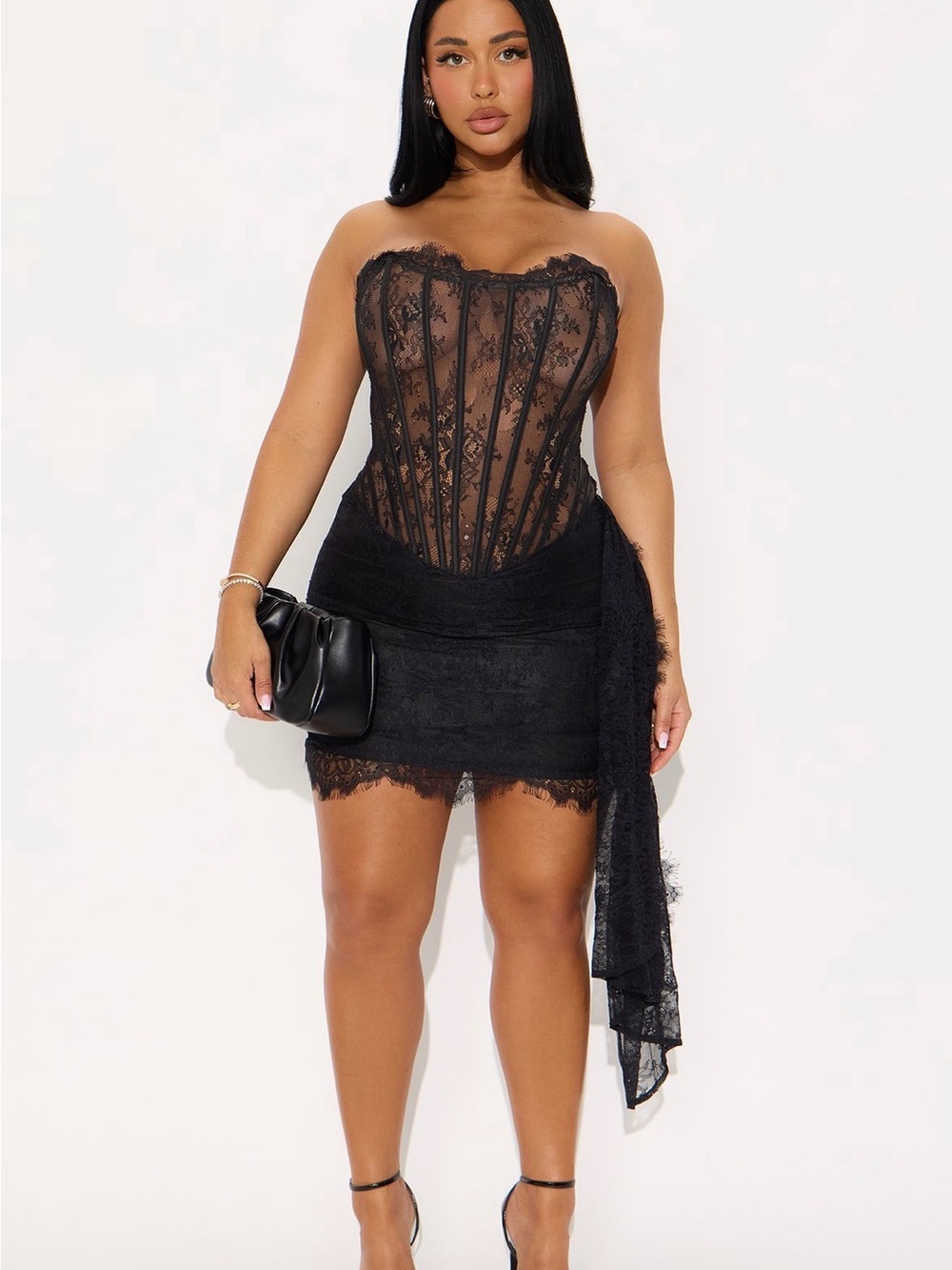 Fashion Nova Black Lace Strapless Corset Mini Dress